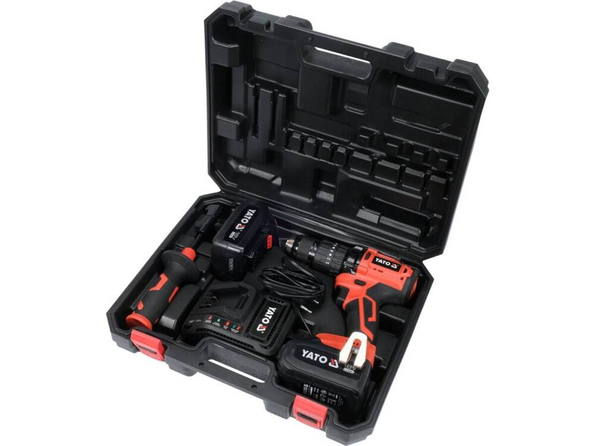 Masina de gaurit si insurubat cu acumulator 2x3Ah fara perii Yato YT-82791 Masina de gaurit si insurubat cu acumulator 2x3Ah fara perii Yato YT-82791