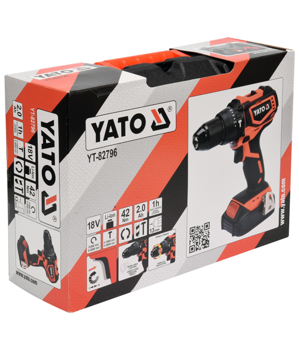 Masina de gaurit si insurubat cu percutie 18V 1x2Ah Li-Ion - 42Nm YATO YT-82796 Masina de gaurit si insurubat cu percutie 18V 1x2Ah Li-Ion - 42Nm YATO YT-82796