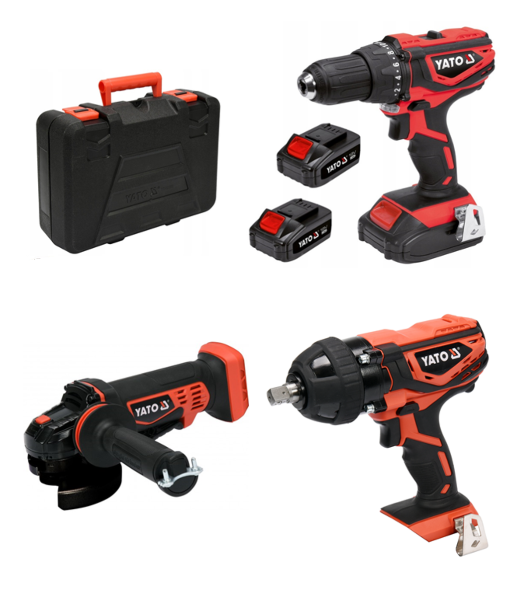 Pachet Masina de gaurit si insurubat 18V + Polizor 18V + Masina de impact 1/2" 18V YATO Pachet Masina de gaurit si insurubat 18V + Polizor 18V + Masina de impact 1/2" 18V YATO