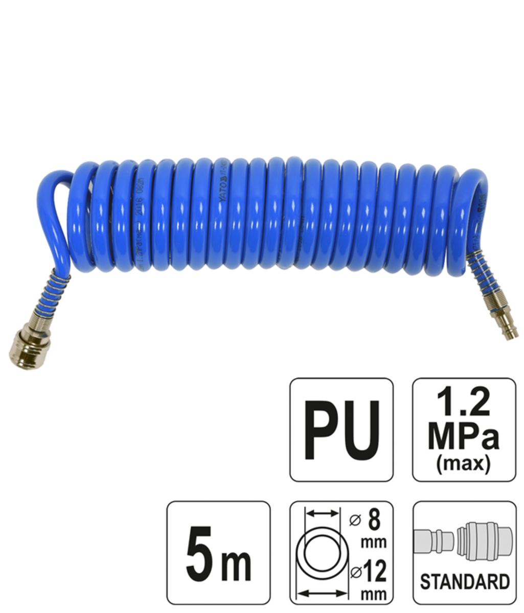 Furtun de aer comprimat spiralat 8X12mm - 5m YATO YT-24207 Furtun de aer comprimat spiralat 8X12mm - 5m YATO YT-24207