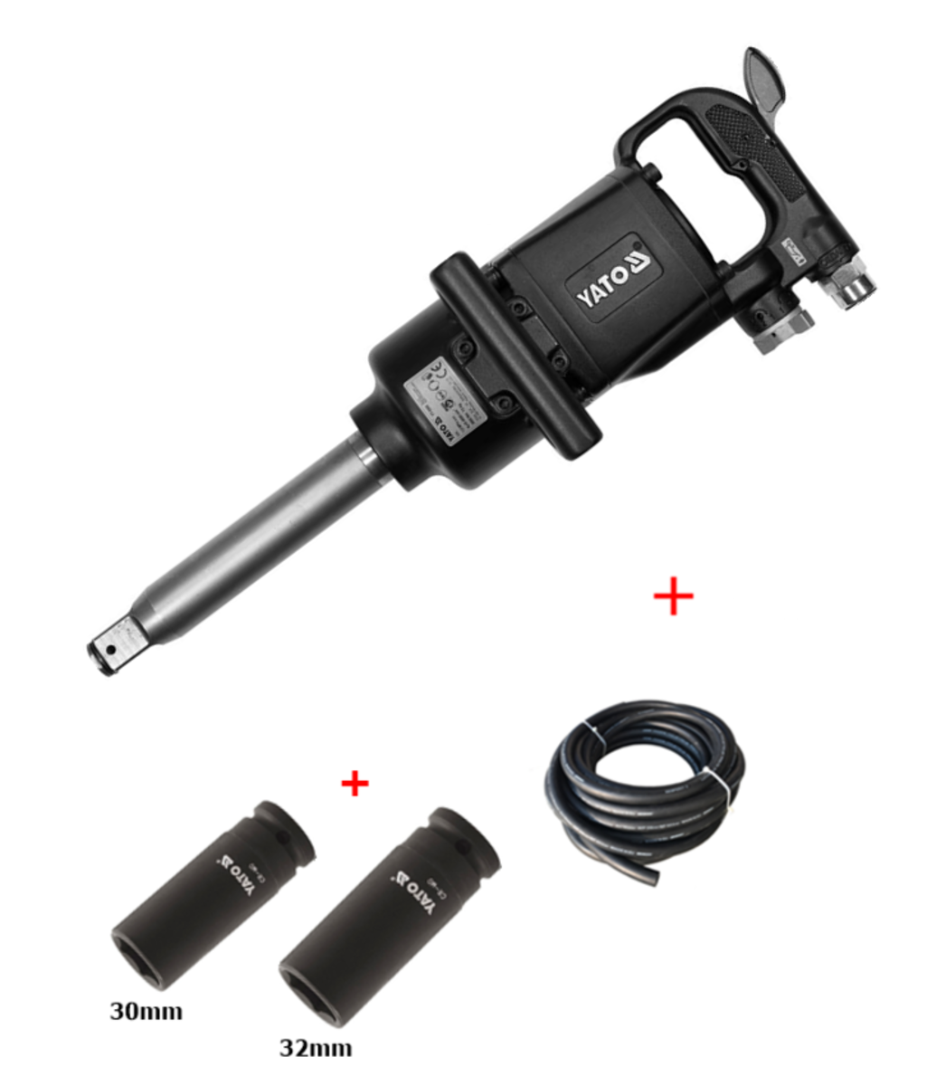 Pistol pneumatic 1" - 2.600Nm YATO YT-0960 cu tubulare 30/32 + furtun de aer 20 bar - 10 metri  Pistol pneumatic 1" - 2.600Nm YATO YT-0960 cu tubulare 30/32 + furtun de aer 20 bar - 10 metri