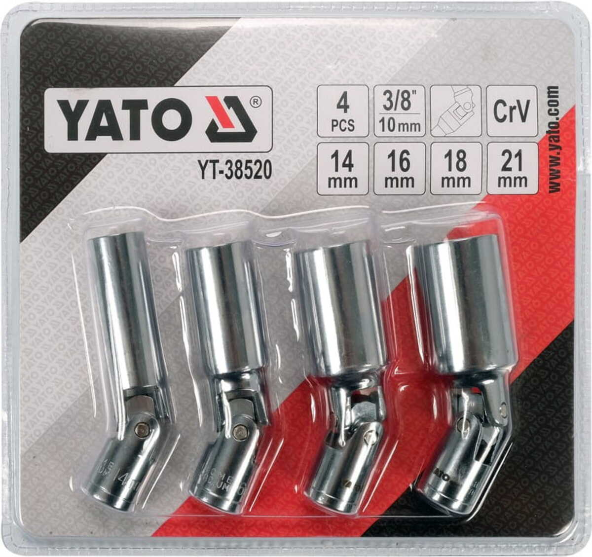 Set tubulare cardanice pentru bujii incandescente 3/8" 4 piese Yato YT-38520 Set tubulare cardanice pentru bujii incandescente 3/8" 4 piese Yato YT-38520