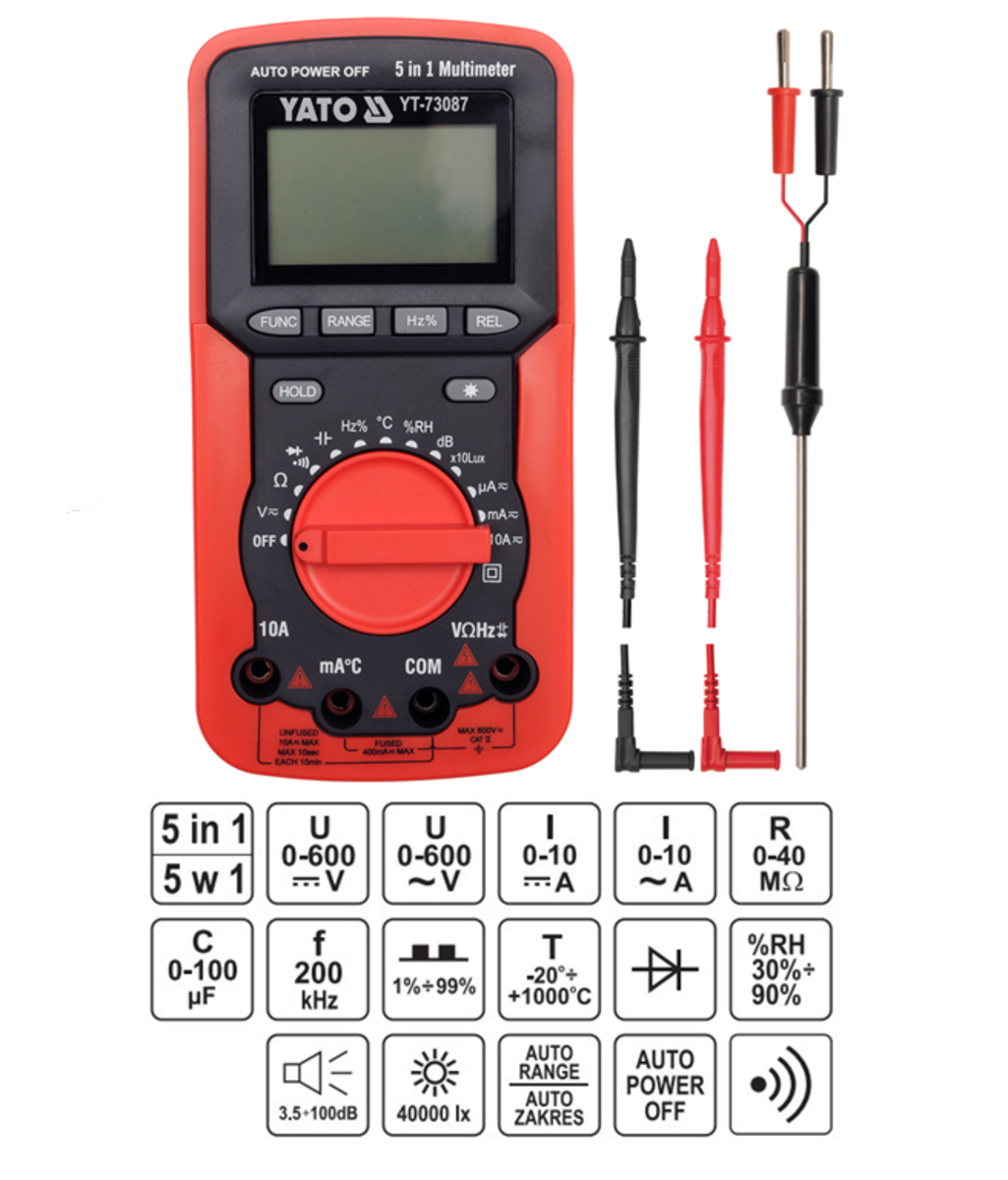 Multimetru digital universal 0 - 300V / 5 in 1 YATO YT-73087